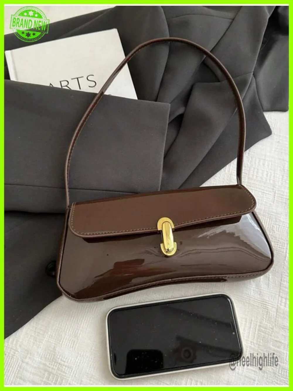 Faux Leather Underarm Hobo Bag Clasp Closure Crossbody Clutch